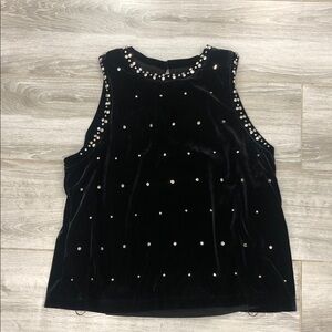 New Black Sleeveless Top with Silver Accents XxL